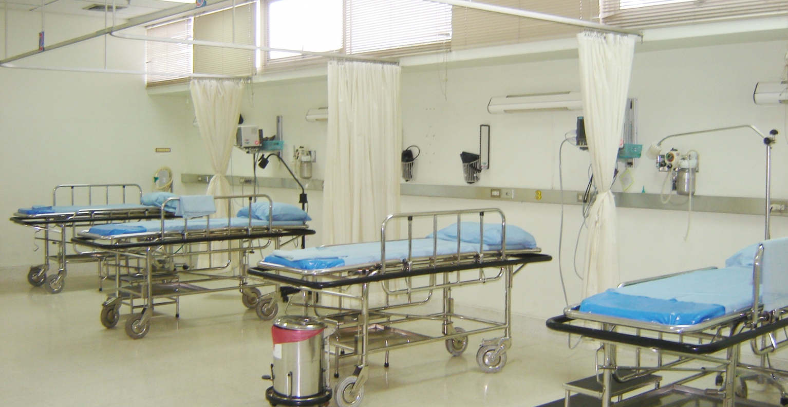 Emergency department with treatment stretchers and privacy curtains